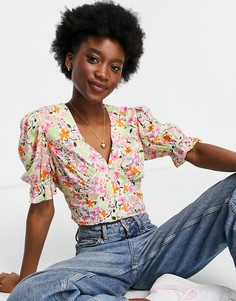 Чайная блузка с короткими рукавами и ярким цветочным принтом ASOS DESIGN-Разноцветный