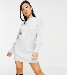 Серое меланжевое платье мини в рубчик ASOS DESIGN Petite-Серый
