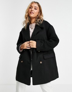 Черное двубортное пальто ASOS DESIGN-Черный цвет