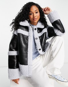 Черная куртка со вставками из искусственного меха синего цвета ASOS DESIGN-Черный цвет