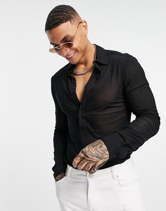 Черная облегающая сетчатая рубашка ASOS DESIGN-Черный цвет