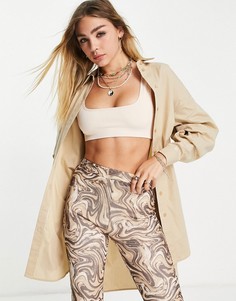 Бежевая oversized-рубашка из поплина Topshop-Светло-бежевый цвет