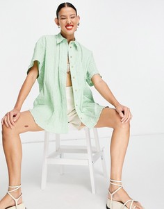 Зеленая oversized-рубашка в фактурную полоску Topshop-Зеленый цвет