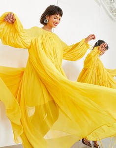 Платье миди горчичного цвета с присборенной горловиной ASOS EDITION-Желтый