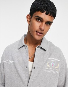 Серая трикотажная спортивная куртка в стиле oversized с текстовым принтом на груди ASOS DESIGN-Серый