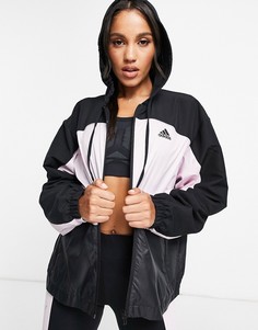 Черный худи с розовыми вставками adidas Training-Черный цвет