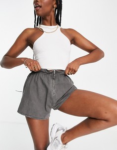 Выбеленные серые льняные шорты с оборкой от комплекта ASOS DESIGN-Зеленый цвет
