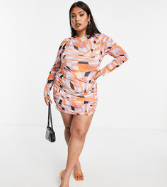 Сетчатое пляжное мини-платье в клетку с длинными рукавами ASOS DESIGN-Разноцветный