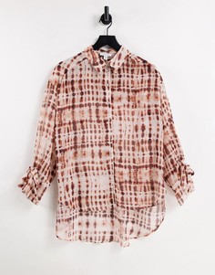 Рыжая прозрачная oversized-рубашка с принтом тай-дай Topshop-Красный