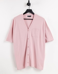 Выбеленная трикотажная oversized-рубашка из пике розового цвета с короткими рукавами ASOS DESIGN-Розовый цвет