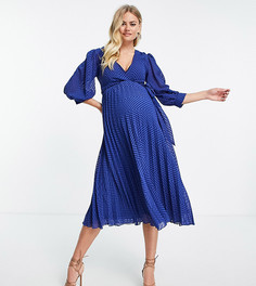 Темно-синее плиссированное платье миди на запахе для кормящих матерей из ткани добби с шевронным узором ASOS DESIGN Maternity-Темно-синий