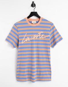 Фиолетовая футболка в полоску с логотипом-подписью Lacoste-Фиолетовый цвет