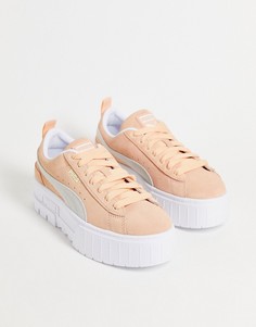 Кроссовки на платформе персикового и белого цветов Puma Mayze-Коричневый цвет