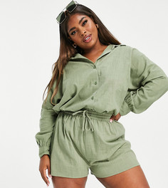 Фактурные пляжные шорты цвета хаки ASOS DESIGN Curve-Зеленый цвет