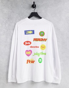 Белая футболка в стиле oversized с длинными рукавами и нашивками-принтом спереди и сзади Topman-Белый