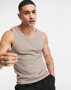 Светло-коричневая облегающая майка из вафельной ткани от комплекта ASOS DESIGN-Коричневый цвет