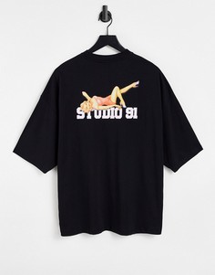 Черная oversized-футболка с принтом в стиле пинап на спине ASOS DESIGN-Черный цвет