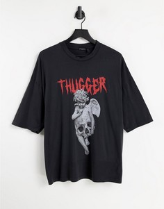 Черная oversized-футболка с принтом "Young Thug" и эффектом кислотной стирки ASOS DESIGN-Черный цвет