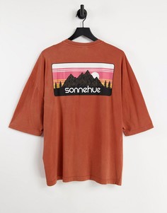 Оранжевая выбеленная oversized-футболка с принтом гор на спине ASOS DESIGN-Оранжевый цвет