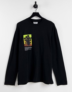 Черный oversized-лонгслив с принтом подсолнечников Topman-Черный цвет