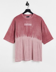 Oversized-футболка из махровой ткани с эффектом тай-дай и текстовым принтом ASOS DESIGN-Розовый цвет