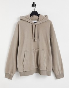 Oversized-худи из фетра светло-бежевого цвета Topman-Светло-бежевый цвет