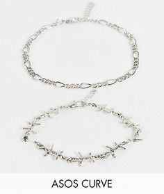 Набор из 2 серебристых браслетов с дизайном колючей проволоки ASOS DESIGN Curve-Серебряный