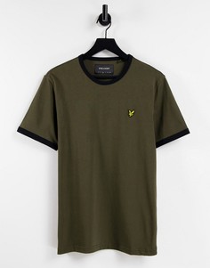 Футболка цвета хаки с контрастной горловиной Lyle & Scott-Зеленый цвет