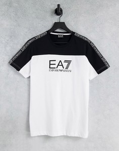 Белая футболка в стиле колор блок с лентой на рукавах Armani EA7-Белый