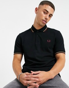 Черная футболка поло с контрастными бордовыми и золотистыми полосками Fred Perry-Черный цвет
