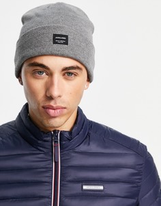 Серая шапка-бини с биркой-логотипом Jack & Jones-Серый