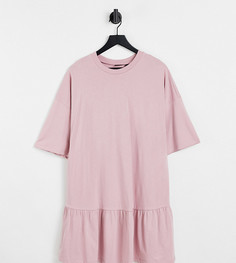 Розовое платье-футболка в стиле oversized с оборкой по нижнему краю ASOS DESIGN Curve-Розовый цвет