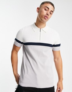 Белое трикотажное поло со вставками серого цвета Topman-Серый
