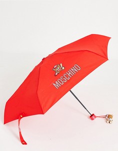 Зонт с медведем в бейсболке и с подвеской Moschino-Красный