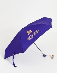 Зонт с медведем в бейсболке и с подвеской Moschino-Голубой