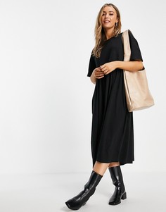 Черное oversized-платье миди с присборенной юбкой ASOS DESIGN-Разноцветный