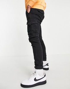 Суперэластичные джинсы карго черного выбеленного цвета Jack & Jones Intelligence Paul-Черный цвет