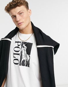 Классическая белая футболка в стиле oversized с фирменной эмблемой игрока спереди Polo Ralph Lauren-Белый
