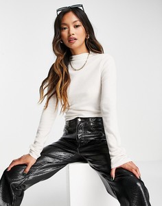 Кремовый лонгслив с высоким воротом из ткани с начесом River Island-Белый