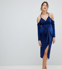 Платье миди с запахом и открытыми плечами ASOS MATERNITY-Темно-синий