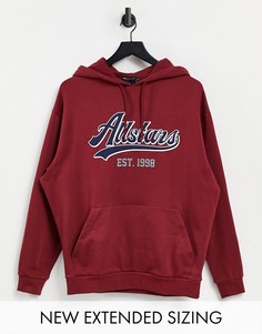 Oversized-худи бордового цвета с университетским принтом в виде названия ASOS DESIGN-Красный