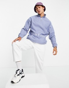 Голубой флисовый oversized-свитшот с короткой молнией и вышивкой на груди и спине ASOS Dark Future-Серый