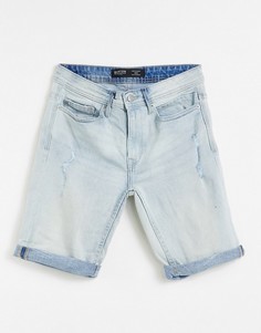 Голубые джинсовые шорты скинни с разрывами и штопкой Burton-Голубой