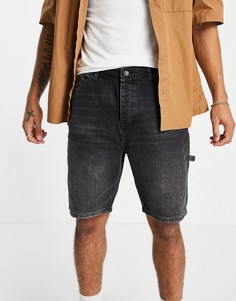 Черные выбеленные шорты из денима с большими накладными карманами Topman-Черный цвет