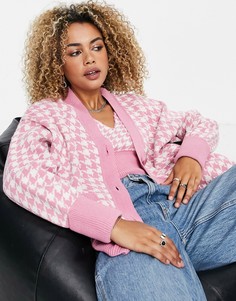 Вязаный розовый кардиган с узором «гусиная лапка» Topshop-Розовый цвет