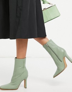 Зеленые кожаные премиум-полусапожки на каблуке ASOS DESIGN Erin-Зеленый цвет