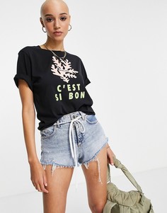 Черная футболка из органического хлопка с круглым вырезом и ярким принтом Maison Scotch-Черный цвет