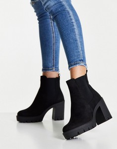 Черные ботинки челси на каблуке и толстой подошве ASOS DESIGN Eve-Черный цвет