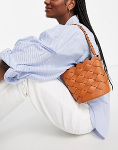 Коричневая маленькая сумка-ведро с плетеной отделкой Truffle Collection-Коричневый цвет
