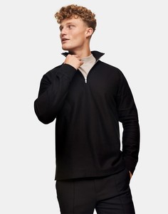 Черный свитшот из твила с воротом на молнии Topman-Черный цвет